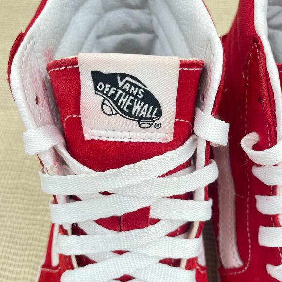 Vans Original Sk-8 Hi Shoe, Racing Red and White Leather Suede, Unisex, M6, W7.5 - Picture 5 of 12